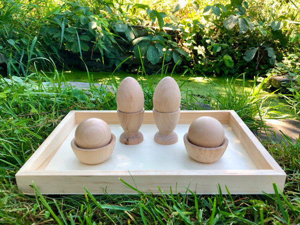 Montessori Wooden Sensory Play Eggs and Bowls, Balls and Bowlsl Tray set