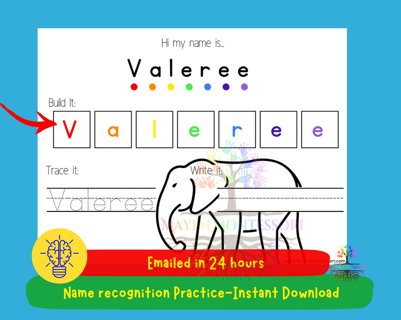 Elephant Kids Name Tracing Learning to Write