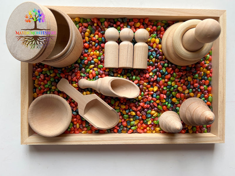 13 piece Montessori Toys, Sensory Bin Educational Tools Kit, Homeschool Wood toys, Wooden Scoops Tray, Toddler Sensory Kit Montessori Toy