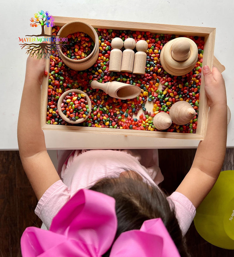 13 piece Montessori Toys, Sensory Bin Educational Tools Kit, Homeschool Wood toys, Wooden Scoops Tray, Toddler Sensory Kit Montessori Toy