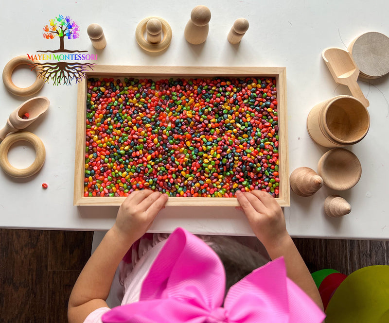 13 piece Montessori Toys, Sensory Bin Educational Tools Kit, Homeschool Wood toys, Wooden Scoops Tray, Toddler Sensory Kit Montessori Toy