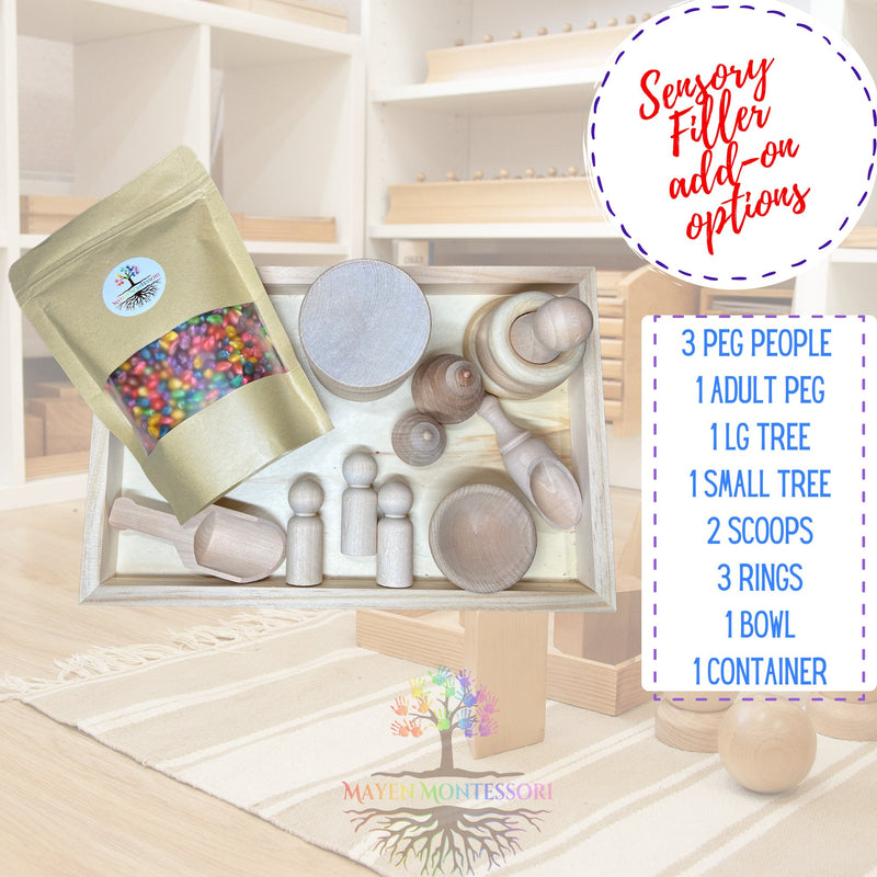 13 piece Montessori Toys, Sensory Bin Educational Tools Kit, Homeschool Wood toys, Wooden Scoops Tray, Toddler Sensory Kit Montessori Toy