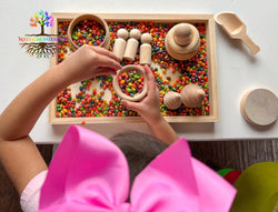 13 piece Montessori Toys, Sensory Bin Educational Tools Kit, Homeschool Wood toys, Wooden Scoops Tray, Toddler Sensory Kit Montessori Toy