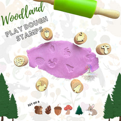 Wooden woodland kid Stampers, Set of 6 Playdough Stamps, Sustainably Sourced Wood Montessori Toy, Sensory Bin Educational ,Homeschool