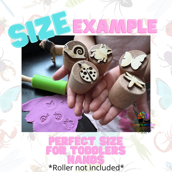 Wooden save the bees kid Stampers, Set of 6 Playdough Stamps, Sustainably Sourced Wood Montessori Toy, Sensory Bin Educational ,Homeschool